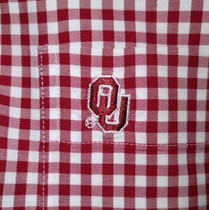 NEW Peter Millar Oklahoma Sooners Dress Shirt Mens Red Gingham Check Size Large